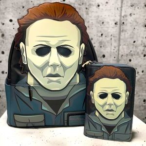 Halloween Michael Myers Glow Mask Cosplay Mini Backpack & Matching Zip Wallet